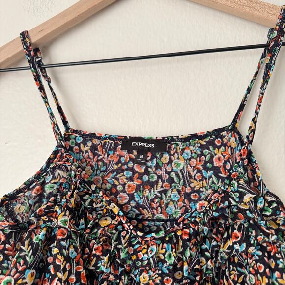 EXPRESS Womens Multicolor Nylon Ruffle Dress Mini Cocktail Going Out Size Medium - Picture 2 of 9